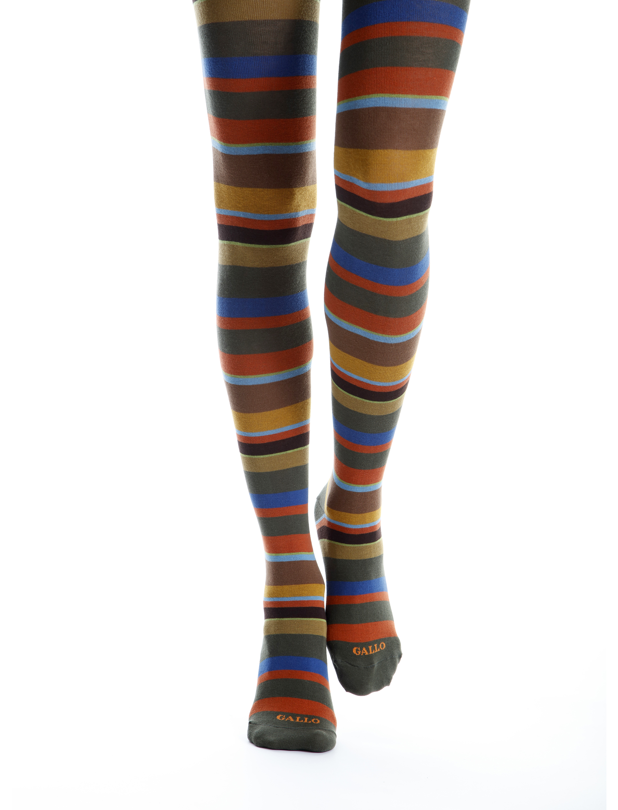 Women s green cotton tights with multicoloured strips Gallo