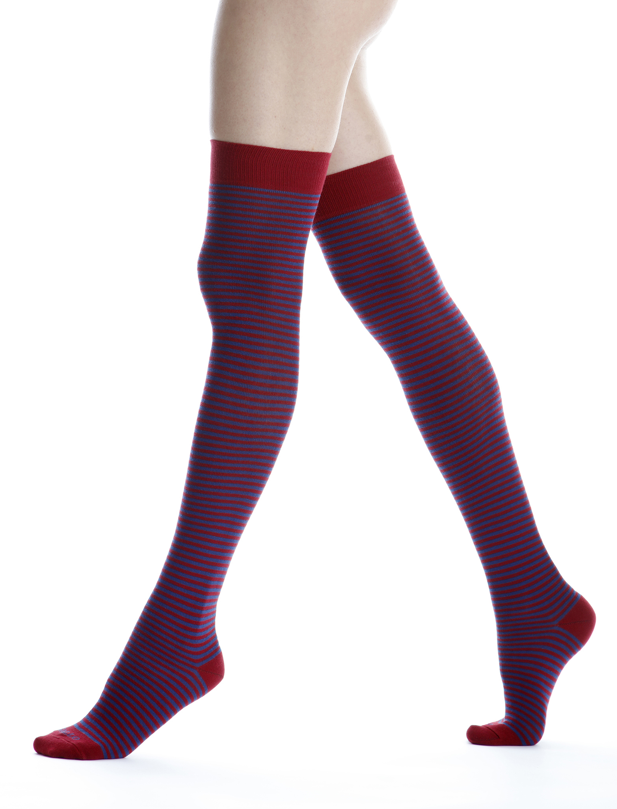 Women s thigh high red cotton socks with Windsor stripes Gallo