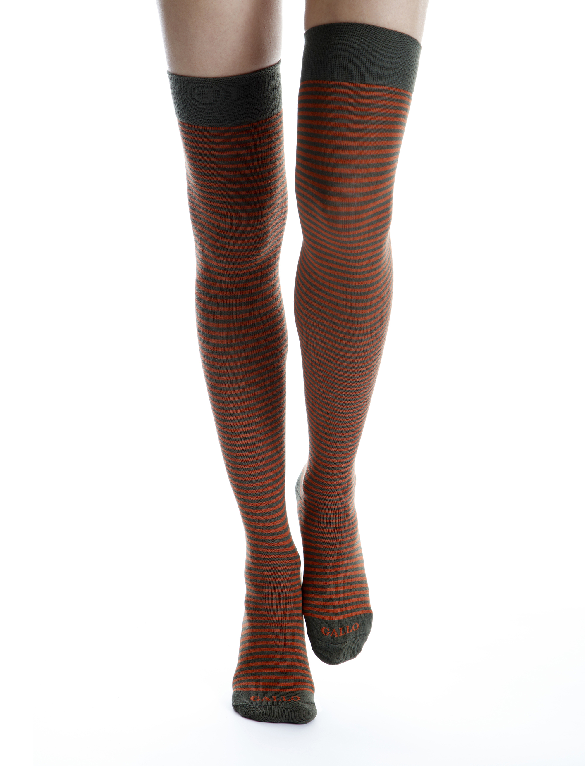 Women s thigh high green cotton socks with Windsor stripes Gallo