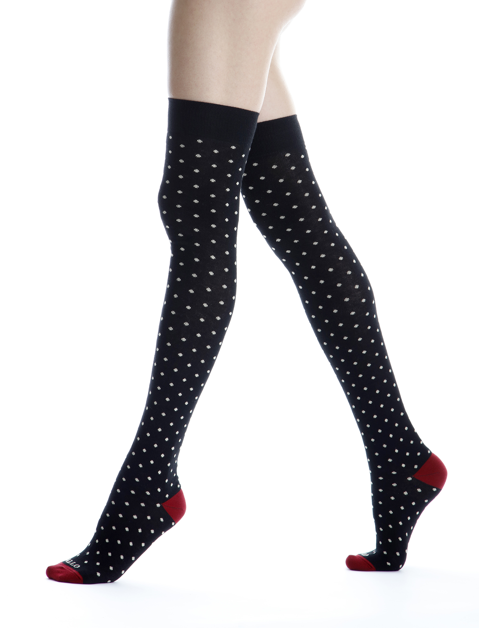 Women s black cotton knee high socks with polka dot pattern Gallo