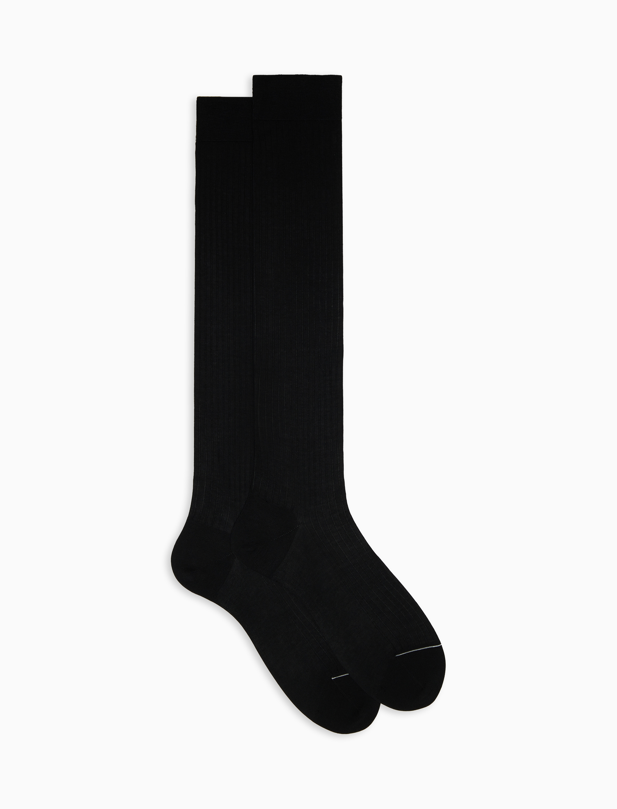 Men's long ribbed plain black cotton socks | Gallo