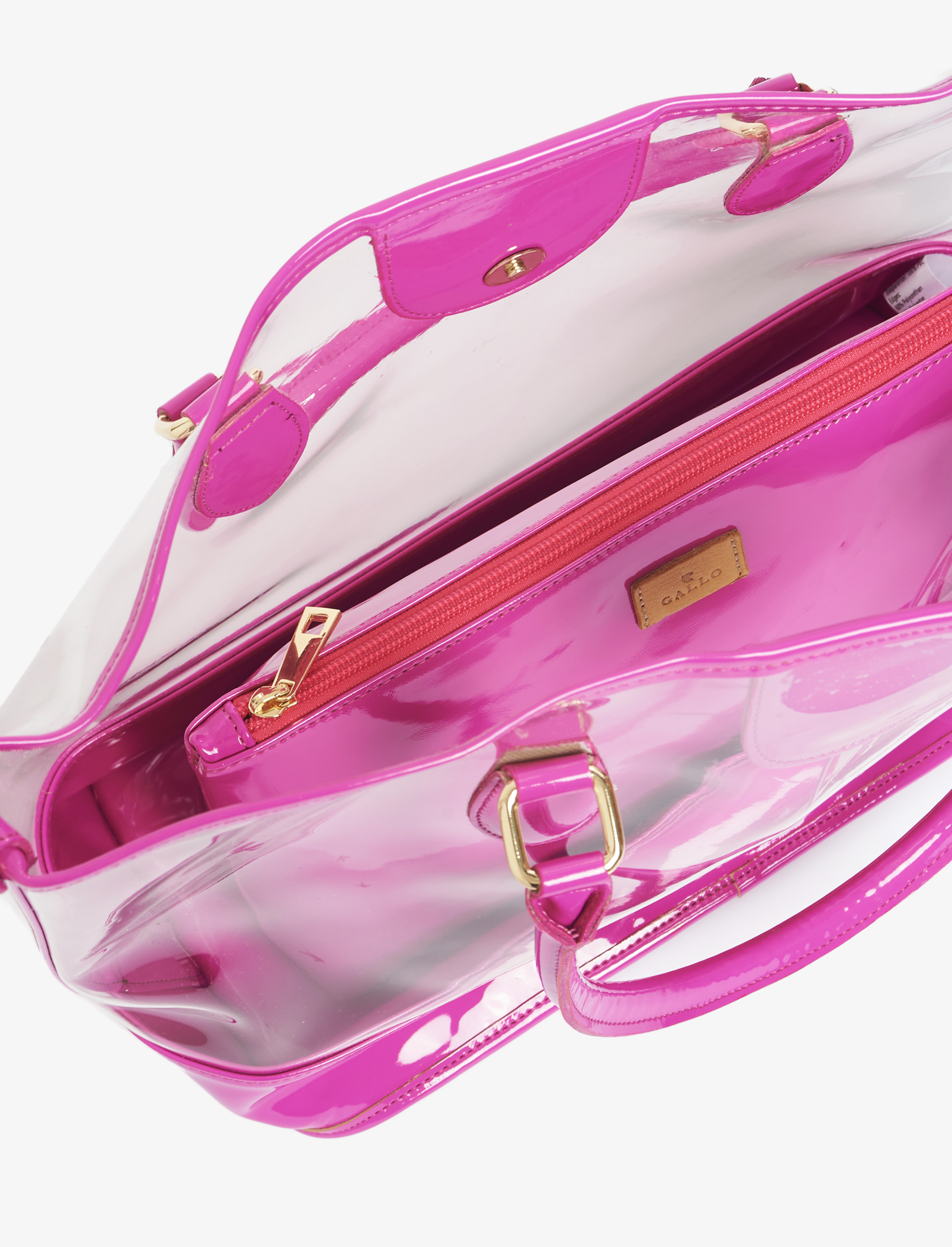 Borsa donna pvc trasparente con inserti e bustina vernice fucsia