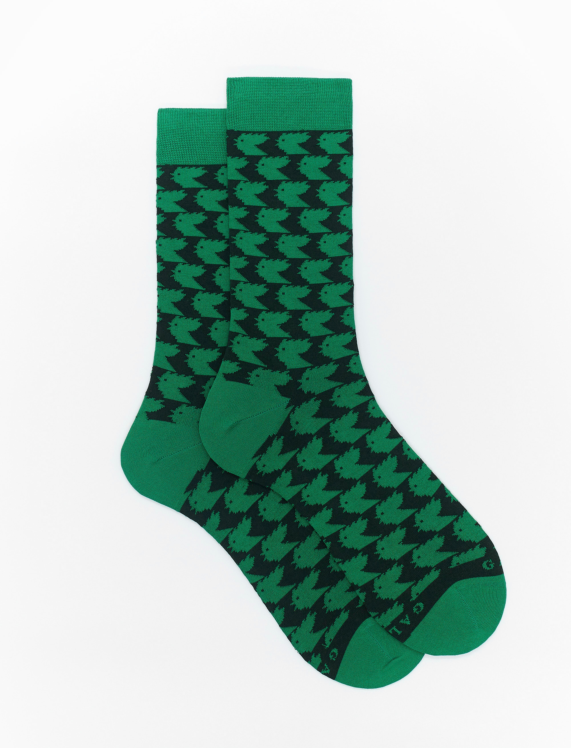 Men's short bottle green light cotton socks with twotone hen motif Gallo