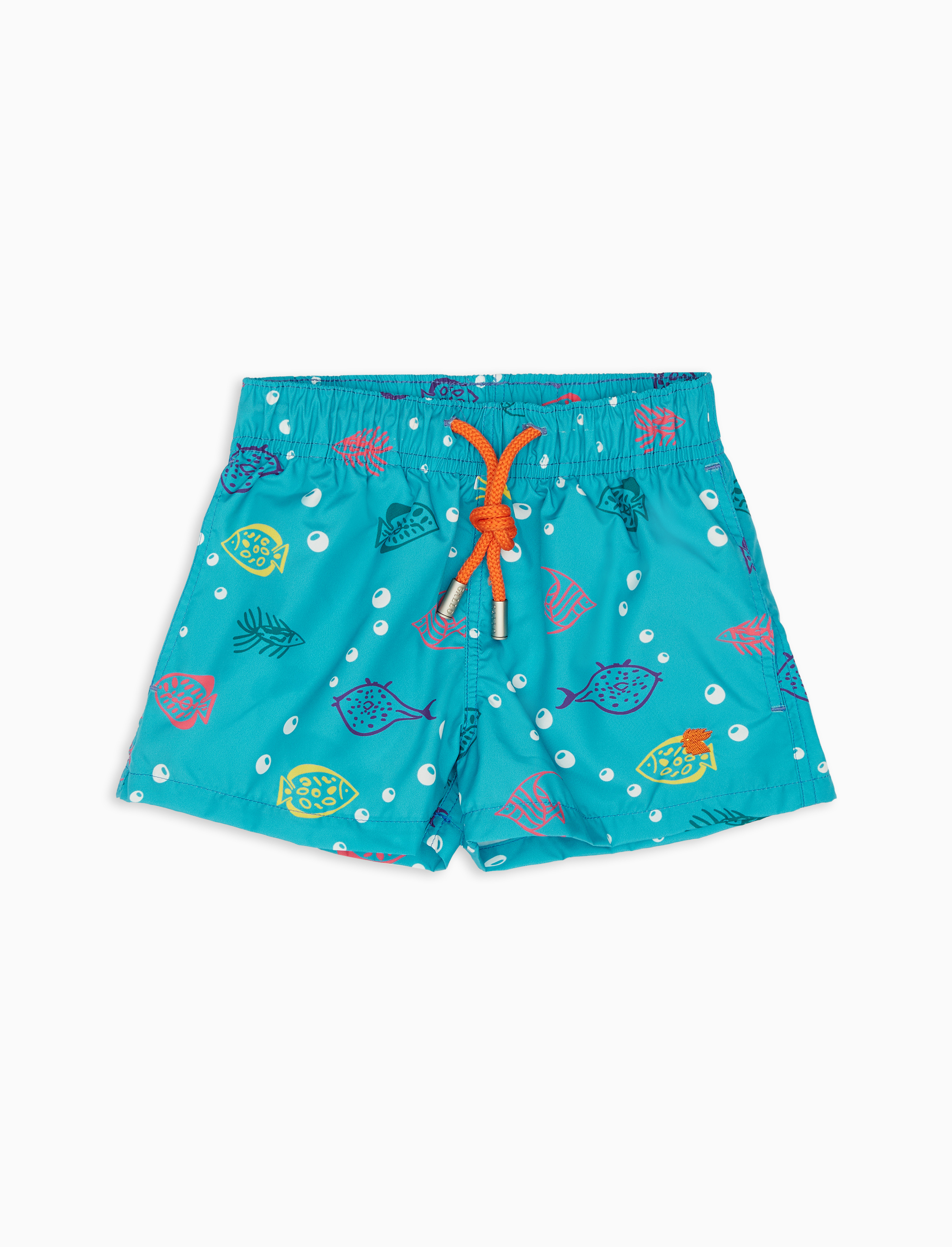 Kids Aquamarine Polyester Swim Shorts With Fish Motif Gallo