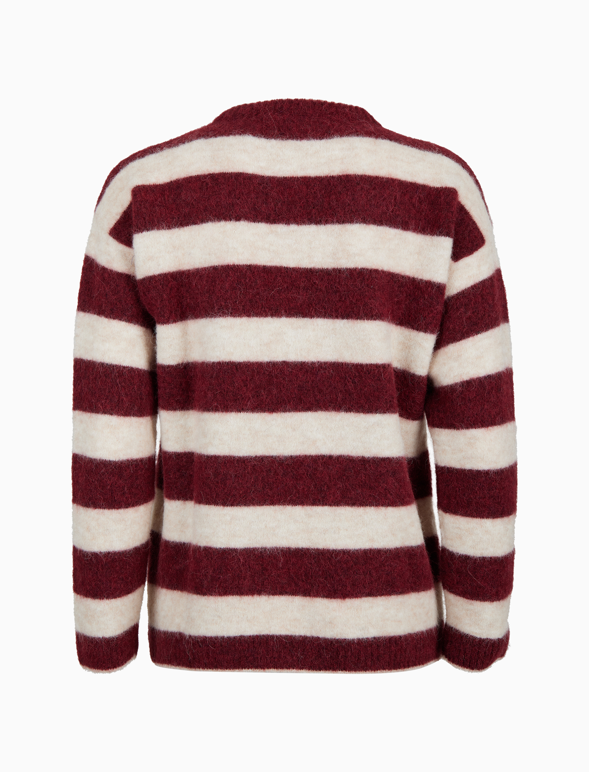 Women s burgundy alpaca and wool crew neck sweater with two tone