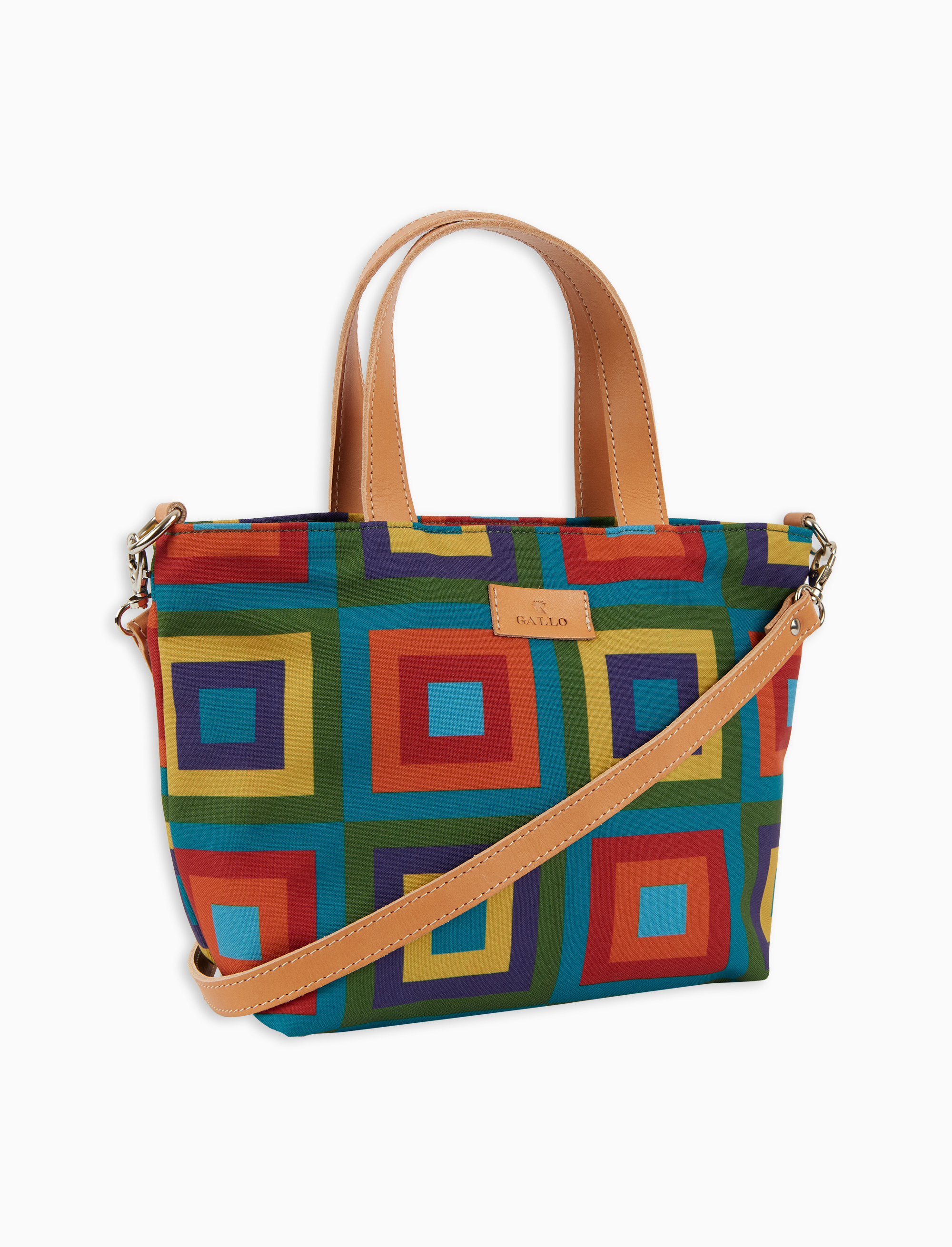 Borsa shopping piccola donna azzurro fantasia quadri concentrici