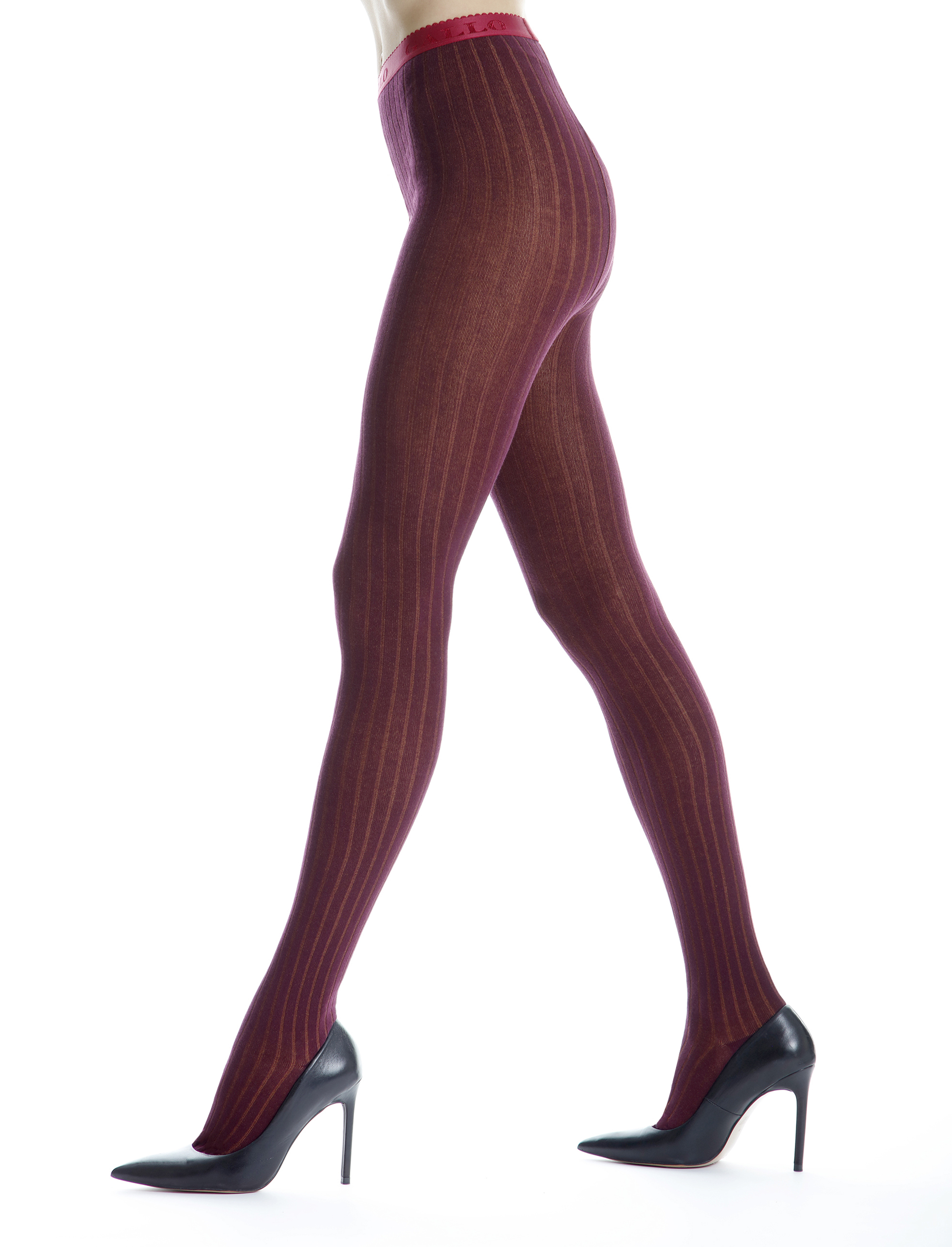 Women s burgundy cotton tights with plated rib Gallo
